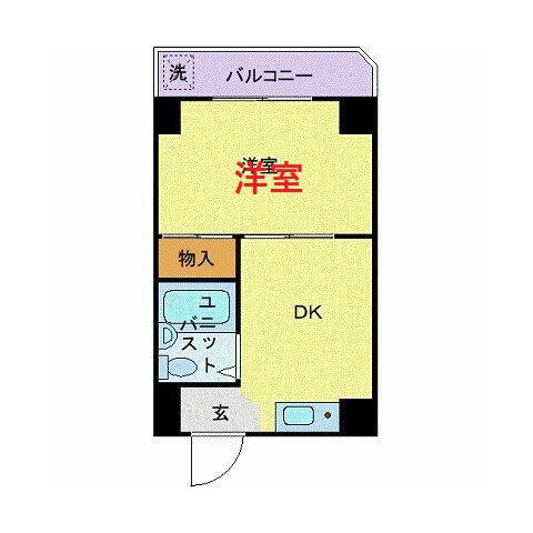 ビューライド川崎(1DK/2階)の間取り写真