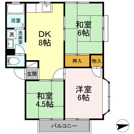 ガーデン茶山 B棟(3DK/2階)の間取り写真
