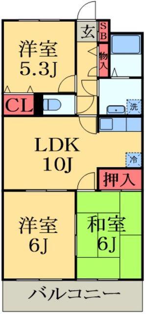 エメロード長沼(3LDK/3階)の間取り写真