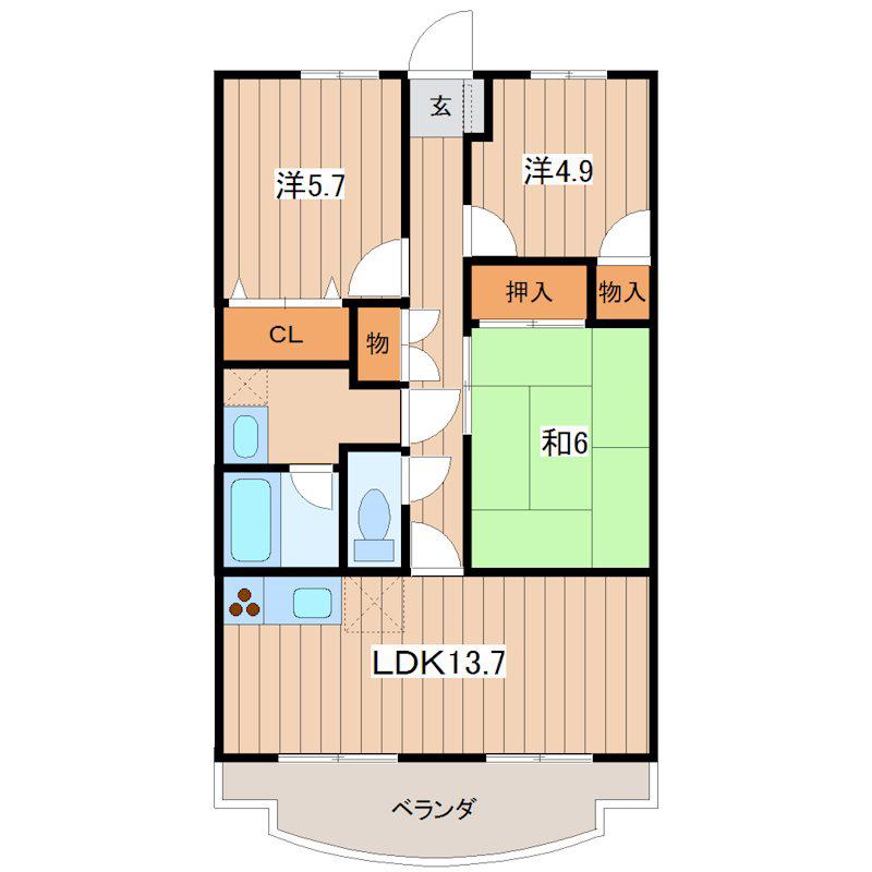 ドゥフォレストII(3LDK/2階)の間取り写真