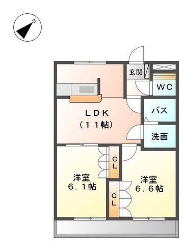 メゾンドコンフォースII(2LDK/1階)の間取り写真