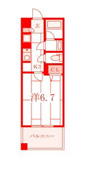 ライムレジデンス汐入(1K/4階)の間取り写真