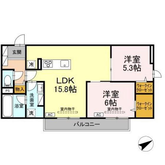TORISIA大慈寺町B(2LDK/2階)の間取り写真