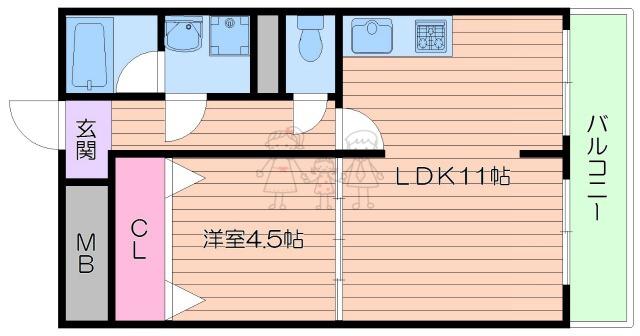 有馬パレス阿倍野(1LDK/7階)の間取り写真