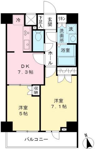 ACOLT府中緑町(2DK/3階)の間取り写真