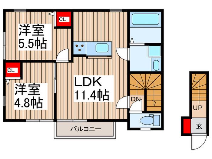 メゾン・ド・ジョワ(2LDK/2階)の間取り写真