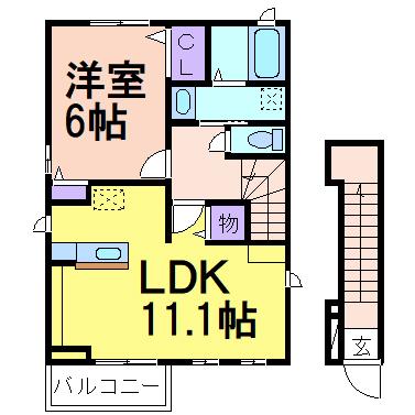 ベルソレイユA(1LDK/2階)の間取り写真