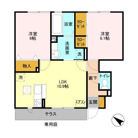 リバストーン B(2LDK/1階)の間取り写真