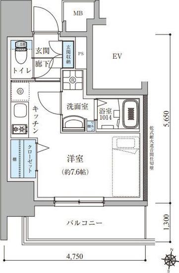 TENAS瑞穂通(ワンルーム/5階)の間取り写真