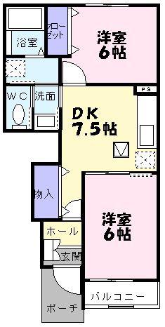 アカシヤI(2DK/1階)の間取り写真