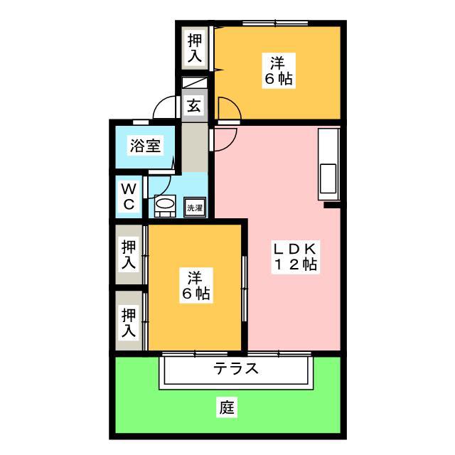 セジュール物部 C棟(2LDK/1階)の間取り写真
