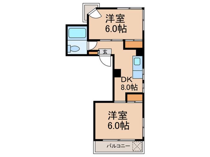 バンビ第4ビル(2DK/3階)の間取り写真