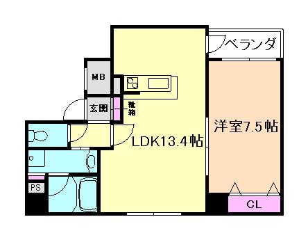 デセンテ北梅田(1LDK/7階)の間取り写真