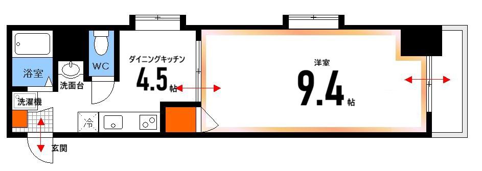 サンシャレオ城北(1DK/9階)の間取り写真