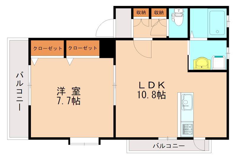 ヴェチヒルズ千早(1LDK/1階)の間取り写真