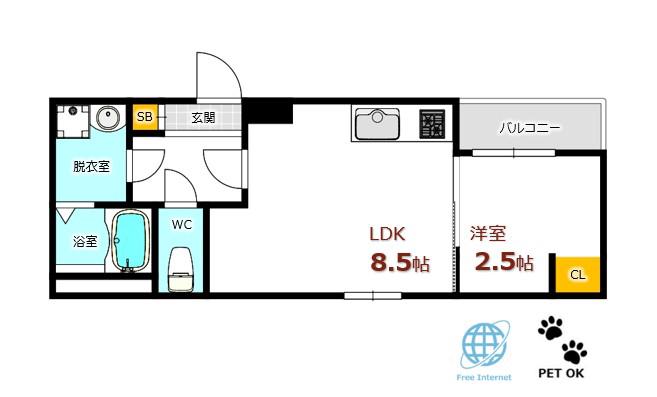 セブンプロート坂西(1LDK/3階)の間取り写真