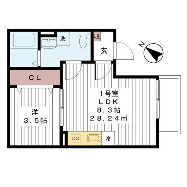 プルマン一之江(1LDK/1階)の間取り写真