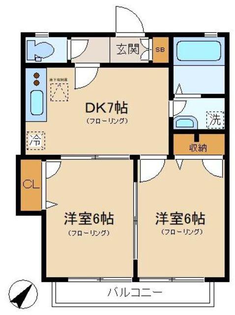 ヴェルドミール(2DK/1階)の間取り写真