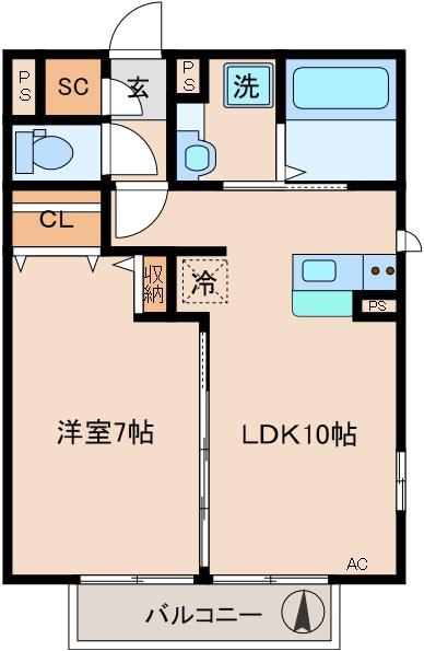 コスモハイツ新城(1LDK/2階)の間取り写真