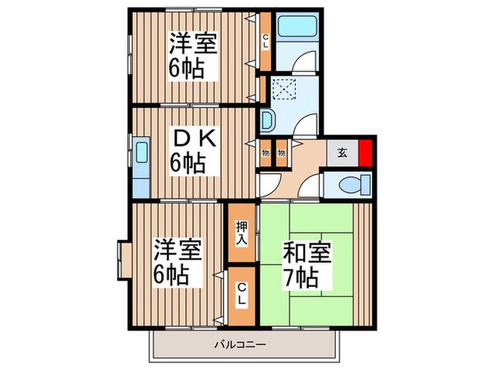 グランシャリオ B棟(3DK/1階)の間取り写真
