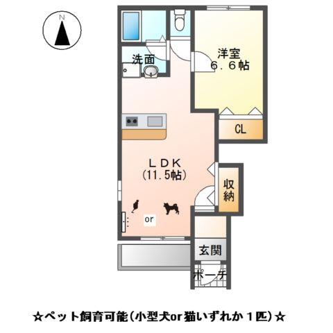 ジュピター(1LDK/1階)の間取り写真