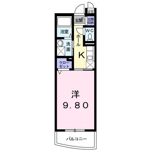 フェアリーヒルズ ヒビキ(1K/2階)の間取り写真