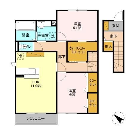 ヴェスタ A(2LDK/2階)の間取り写真