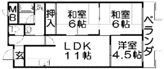 メナール香里園(3LDK/1階)の間取り写真
