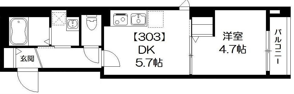 都営新宿線 西大島駅 徒歩3分 5階建 築8年(1DK/3階)の間取り写真