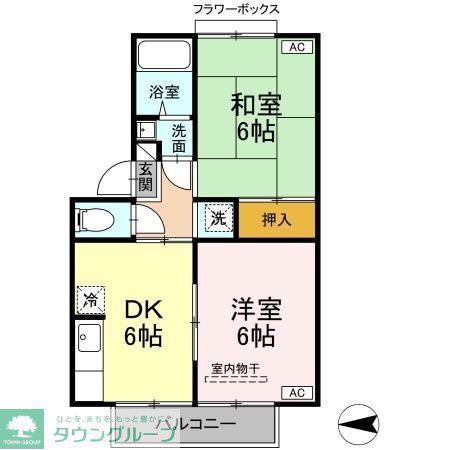 クウィンスコート(2DK/1階)の間取り写真