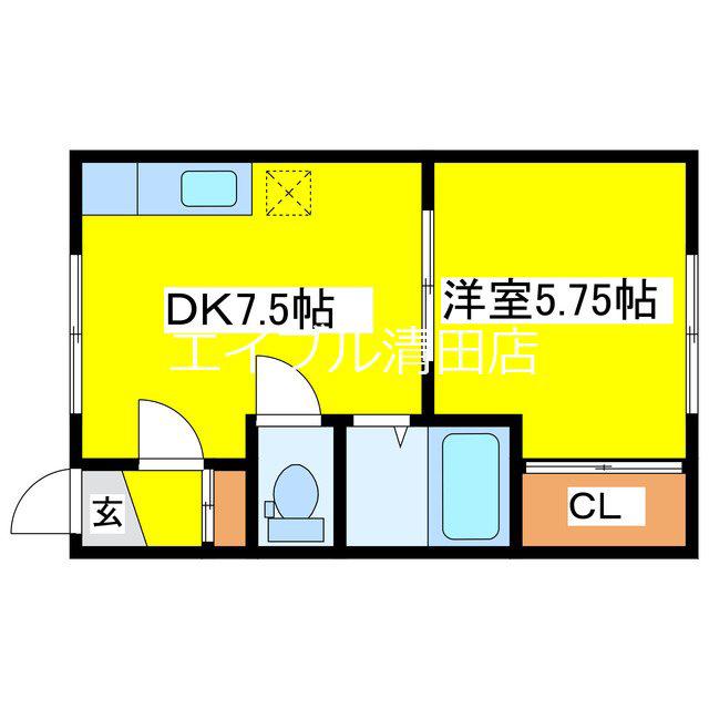 Fコーポ藤ハイツ第13(1DK/1階)の間取り写真
