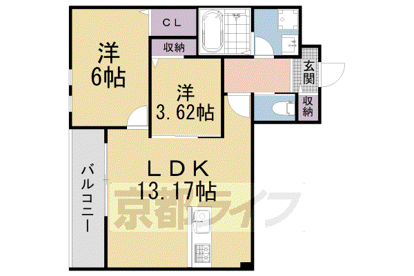 PORTOFINO桂川LUSSO(2LDK/3階)の間取り写真