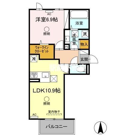 ルピナスシーサイド E棟(1LDK/2階)の間取り写真