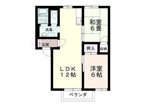 パークハイムヤジマB棟(2LDK/2階)の間取り写真