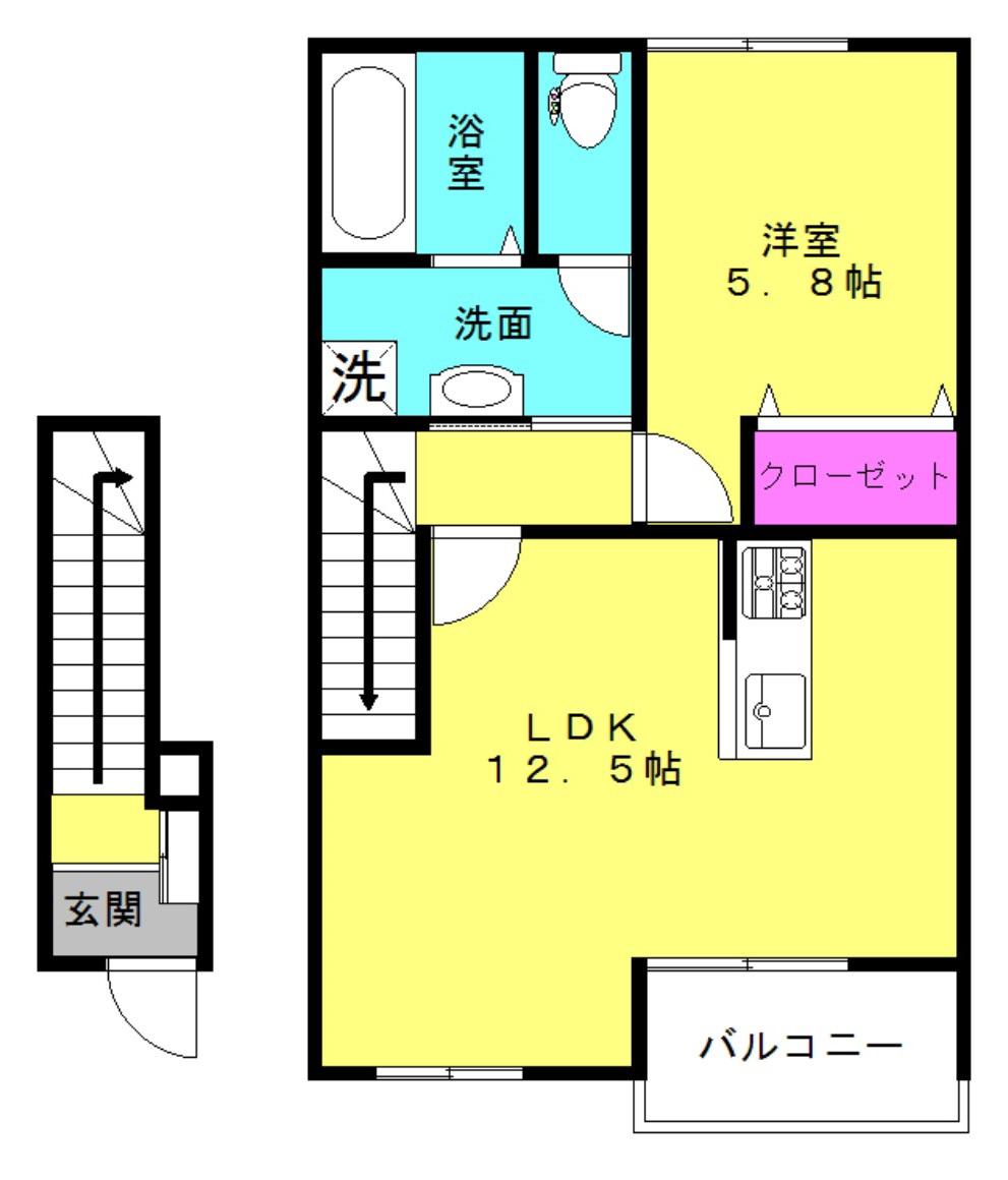メゾンドショコラ(1LDK/2階)の間取り写真