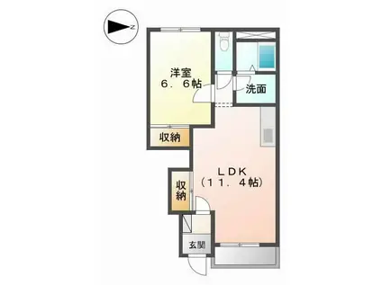 ペティーコート脇町(1LDK/1階)の間取り写真