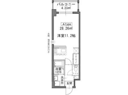 グラティア御所東(1K/6階)の間取り写真