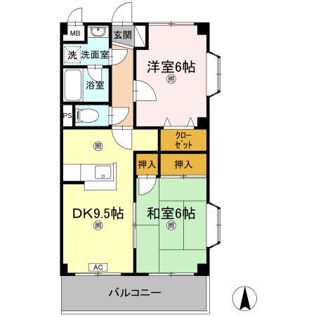 パインコート札場(2DK/3階)の間取り写真