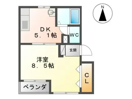 ファティリティ稲沢3号棟(1DK/4階)の間取り写真