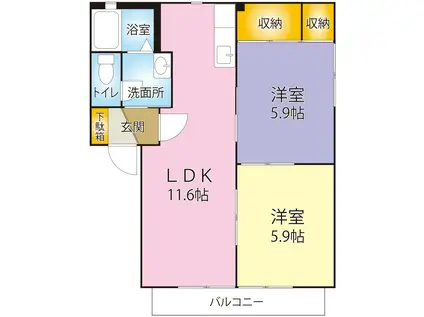 パティース A棟(2LDK/2階)の間取り写真