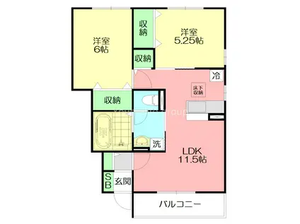 オークリーフ(2LDK/1階)の間取り写真