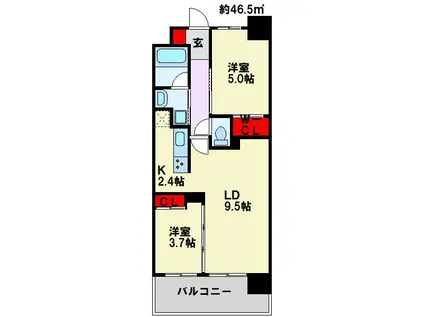 コンダクトレジデンスFUTAJIMA(2LDK/5階)の間取り写真