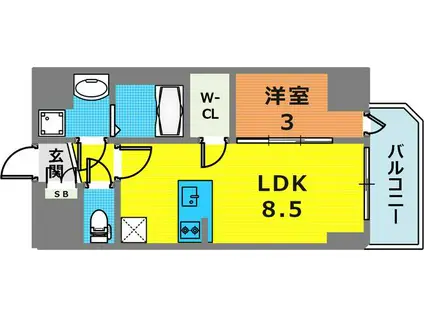 エスリードレジデンスグラン神戸三宮シティ(1LDK/4階)の間取り写真