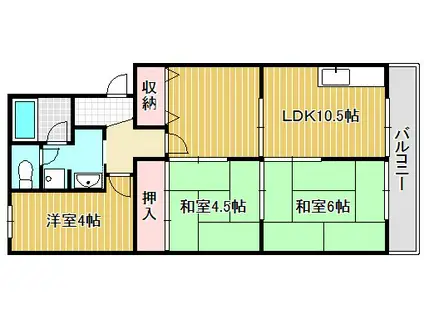 ロイヤルハイツクラノ(3LDK/4階)の間取り写真