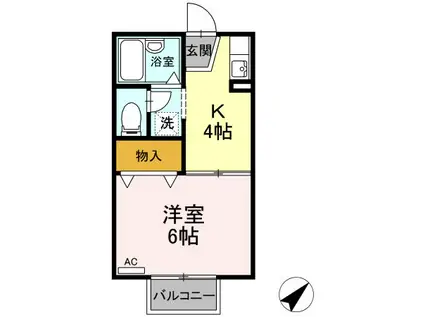 ファミール堀部V(1K/2階)の間取り写真