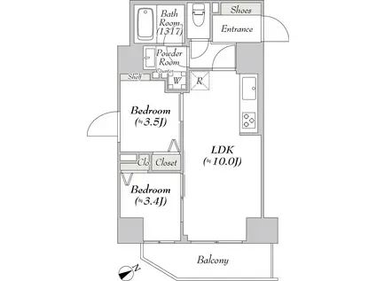 RETERRACE ASAKUSABASHI イースト(2LDK/2階)の間取り写真