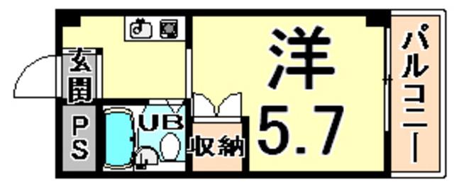 甲子園ハイムE棟(ワンルーム/2階)の間取り写真