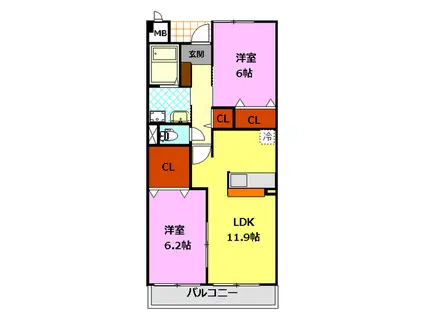 エトワール城東(2LDK/2階)の間取り写真
