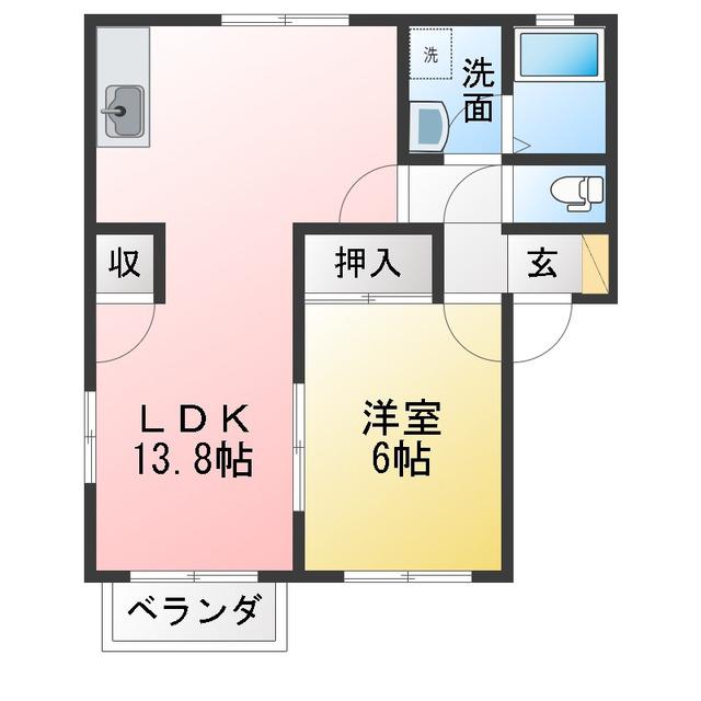 プレラヴィル中原B(1LDK/2階)の間取り写真