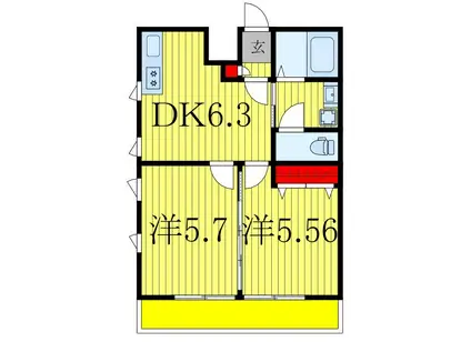 ダイヤモンドクレスト南柏(2DK/3階)の間取り写真
